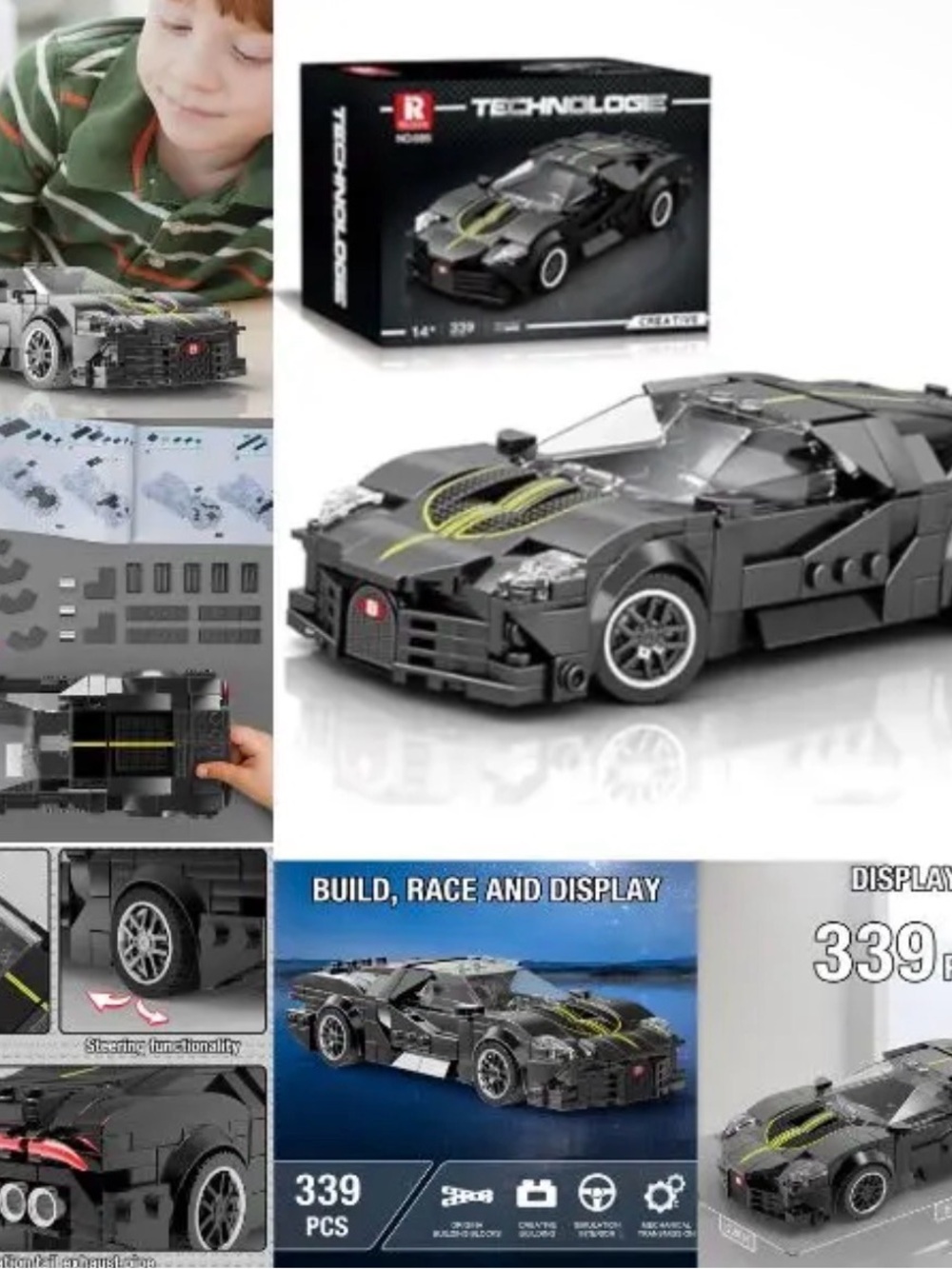 REOBRIX Black Racing Supercar Building Set - 339 PCS